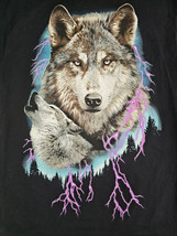 VTG Fruit Of The Loom Mens Retro Wolf Lighting Graphic Tee Shirt Black M... - $12.35