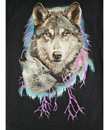 VTG Fruit Of The Loom Mens Retro Wolf Lighting Graphic Tee Shirt Black M... - $16.93 CAD
