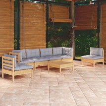  Garden Lounge Set Grey Solid pine wood, fabric (100% polyester) - $23,904.72 MXN