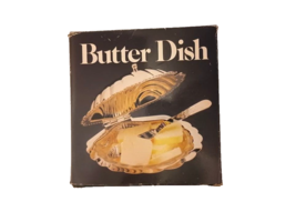 New Silver Plated Clam Shell Butter Dish W/ Glass Insert, Knife &amp; Box Vi... - £33.08 GBP