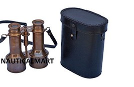Nautical Captain&#39;s Antique Brass Binoculars with Leather Case 6&quot; - £77.77 GBP