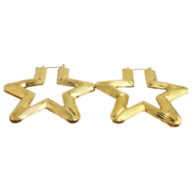 Large Gold Star Bamboo Hoop Earrings - Women&#39;s Jewelry - £7.86 GBP