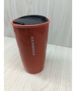 Starbucks dark orange embossed flowers travel tumbler ceramic cup mug 10 oz - $14.84