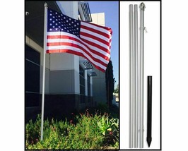 10ft Aluminum Outdoor Flag Pole KIT (Silver) + 3x5 USA Flag AMERICAN SUP... - $83.59