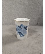 Vintage Porcelain White Utensil Crock Vase Blue Floral Design 4&quot; Tall - $11.98