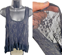 Candies Y2K Tank Top Black Mesh Sheer Floral Lace Fairy Grunge Whimsigot... - $44.52 CAD