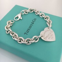 8.5&quot; Large Please Return To Tiffany &amp; Co Center Heart Charm Bracelet in Silver - £341.81 GBP