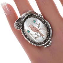sz8 Vintage Native American Sterling Cardinal inlay ring - £143.86 GBP