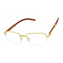 Mens CLASSY MODERN SOPHISTICATED Clear Lens EYE GLASSES Gold &amp; Wood Wood... - $16.44