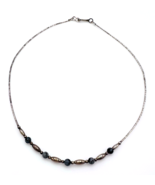 Beaded Sterling Silver Tube Bead Black Gemstone Choker Necklace - $33.66