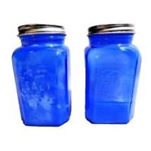 Retro Smokey Blue Glass Salt Pepper Shakers Stainless Steel Lids Rustic ... - £20.87 GBP