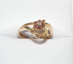 Vintage c1950 14K Gold Ruby Diamond Ring Forget-Me-Knot 2.1 grams Size 6... - £166.30 GBP