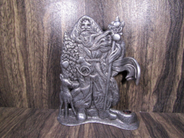 Vintage 1993 Carson Pewter Old World Santa Taper Candle Holder Detailed 11&quot; - £23.35 GBP