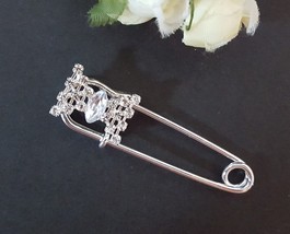 2 pc Bow Knot Clear White Rhinestone Brooch Pin / Safety Pin 2-1/2&quot;/ 6.4cm B521 - £6.28 GBP