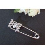 2 pc Bow Knot Clear White Rhinestone Brooch Pin / Safety Pin 2-1/2&quot;/ 6.4... - £6.28 GBP