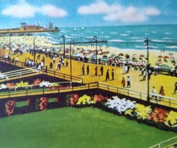 Atlantic City Postcard Beach Bathers Ocean Boardwalk Gardens New Jersey NJ Linen - £6.64 GBP