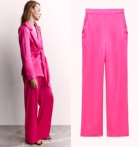Nwt Zara Hot Pink Wide Leg Satiny Trousers, PANTS- Xs - £39.32 GBP