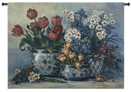 53x35 SPRING GARDEN IN BLUE Floral Still Life Contemporary Tapestry Wall... - $158.40