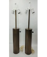 Pair Of Nessen Brass Columnar Round Tubular Table Lamps MCM sixties cyli... - $742.50