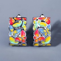 Elegant Temperament Color Butterfly 925 Silver Earrings Exquisite Handmade Ename - £10.50 GBP