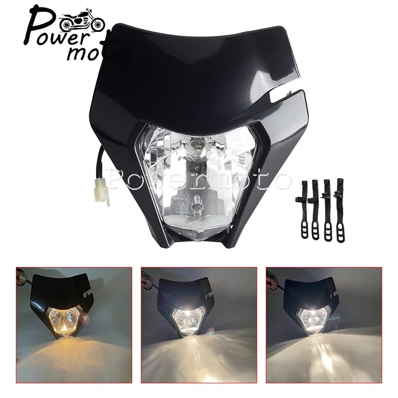 Universal Motocycle   Moto LED Headlight Motocross Round Wick Headlamp Plate  EX - £171.63 GBP