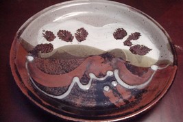 Pottery EARTH TONES stoneware Platter brown glazed signed Compatible wit... - $104.85