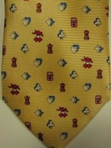NEW $145 Breuer Yellow Silk Tie With Card Games and Chess Pieces - $33.74
