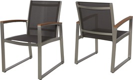Aubrey Patio Dining Chairs - Aluminum - Outdoor Mesh Seats - Faux Wood Arms - - £241.27 GBP