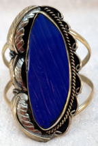 Hand Made Navajo Cuff Bracelet with Huge Blue with Pink Streaks Cabochon - £102.98 GBP