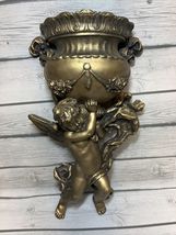 VINTAGE ANGEL CHERUB 1975 VICTORIAN GOLD WALL POCKET HOLLYWOOD REGENCY 1... - $37.62