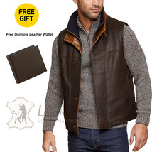 Men&#39;s Real Sheepskin Leather VEST B3 Bomber Shearling Leather VEST With Wallet - £79.53 GBP