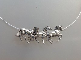 Running horses necklace Omega chain sterling silver Beverly Zimmer horse jewelry - £141.73 GBP