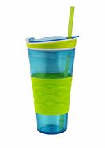 Snackeez Travel Snack &amp; Drink Cup with Straw, Blue,16 oz - £10.30 GBP