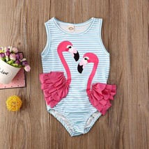 NEW Girls Flamingo Blue Striped Ruffle Swimsuit Bathing Suit 2T 3T 4T 5T - £8.64 GBP