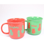 Naughty And Nice Christmas Mugs Large 20 oz Mugs Green And Orange Holida... - $19.54