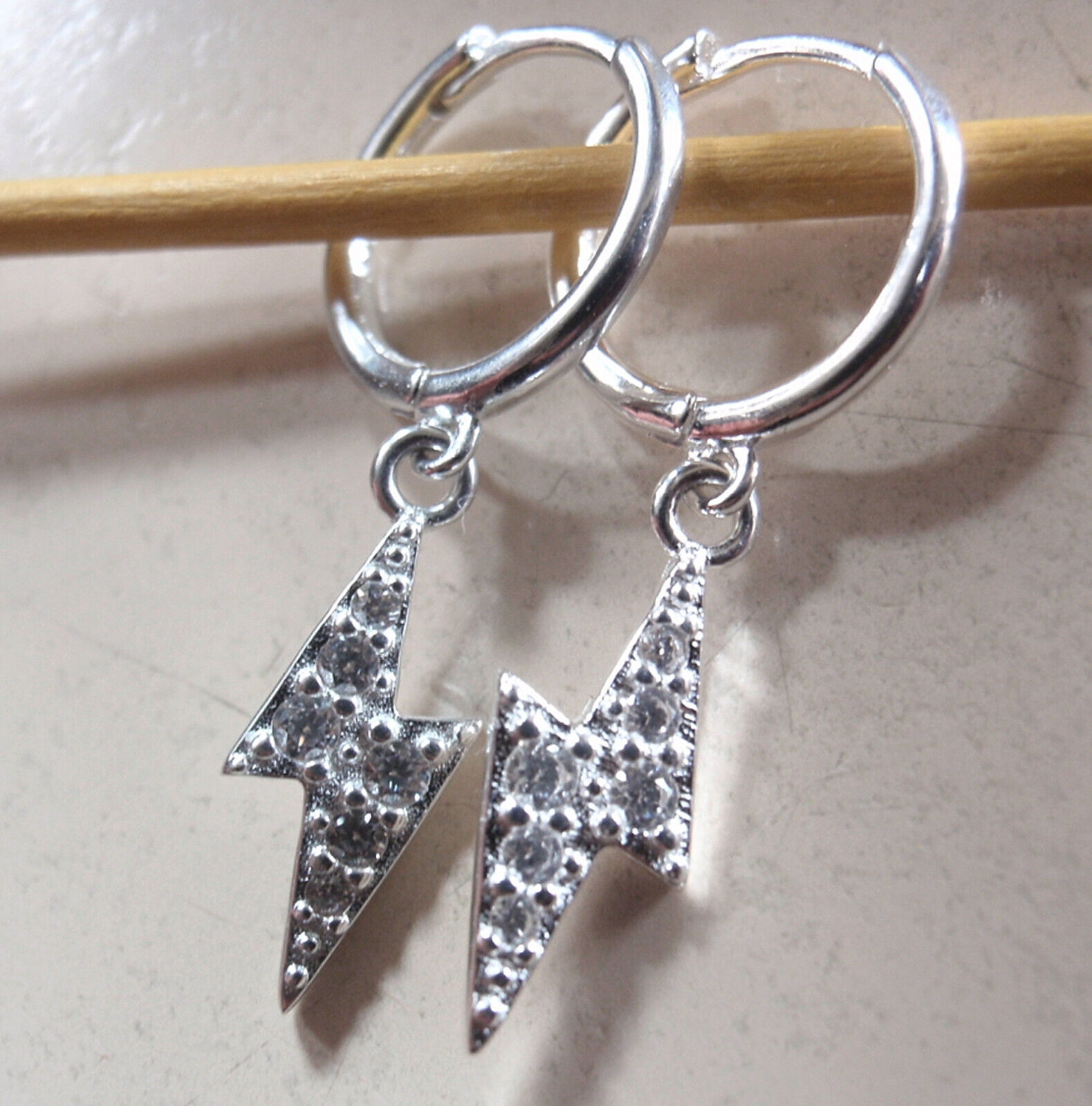 Cubic Zirconia CZ Electric Bolt Hoop Earrings 925 Sterling Silver