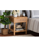 Alina Natural Rattan and Mahogany Wood 1-Drawer Nightstand - $3,730.89 MXN