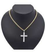 18k Layered Real Gold Filled Miami Cuban Chain With Silver Layered Cross... - $372.33 MXN