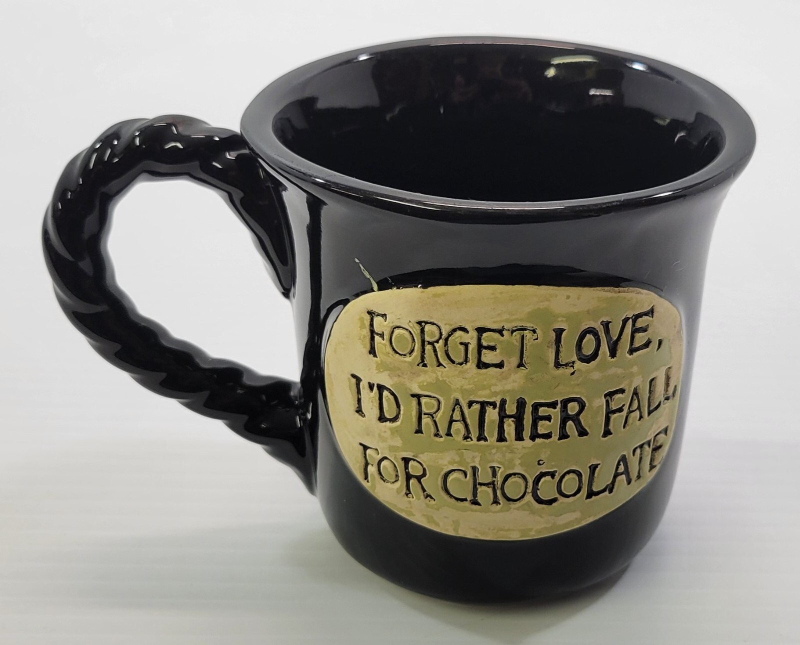 L) Ceramic Black Coffee Mug &quot;Forget Love I&#39;d Rather Fall In Chocolate&quot; - $9.89