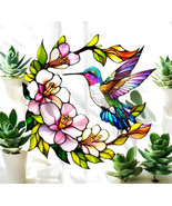 Acrylic Stained Glass Hummingbird Suncatcher - 8in Window Hanging Floral... - $33.83 CAD