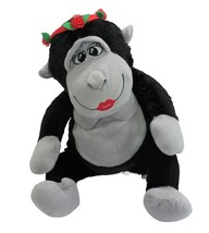 Pem America Black Gorilla Chimp Gray Flower Headband Red Lips 18&quot; Stuffed Plush - £15.40 GBP