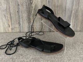 CHACO Sandals Size 9 Black Leather Calf Tie Flats Thong Toe Style #2397116 - $24.75