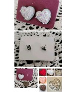 One (1) Pair Fashion Earrings ~ Glittery Heart ~ White ~ Bronze Studs/Posts - $14.96