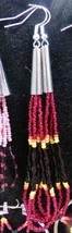 Native American 3.5&quot; Dangle Beaded Earrings Red Yellow Glass Black Bugle... - $29.99