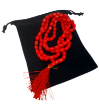 Red Coral Tibetan Gemstone Mala 108 Tube Beads Prayer Meditation Peace With Bag - £25.38 GBP