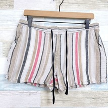 LOFT Linen Striped Shorts Beige Mid Rise Drawstring Pockets Casual Womens 6 - £15.76 GBP