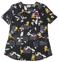 Looney Tunes Womens Size Small Frenemies Black Scrub Top Tweety Sylveste... - £14.00 GBP