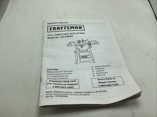 Original Craftsman  10” Table Saw Manual. 137.248850 Item image 6
