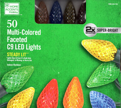 HOME ACCENTS HOLIDAY 1006 244 133 50CT MULTICOLOR LED C9 32&#39; GREEN STRIN... - £17.95 GBP