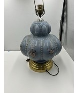 Vintage MCM Carl Falkenstein Blue Floral Bubble Glass Lamp Grandma Core - $97.24 CAD